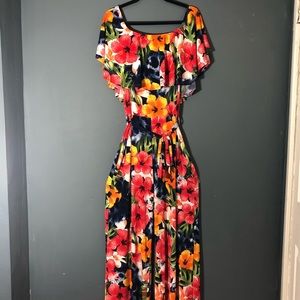 Tropical/Floral Off-The-Shoulder Jumpsuit - 3X